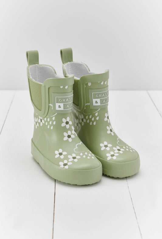 Green floral wellies