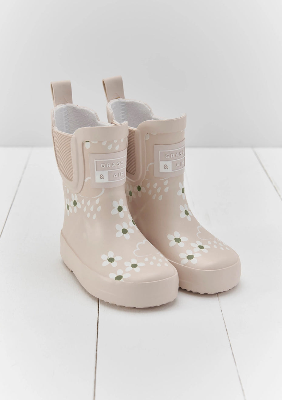 Beige floral wellies