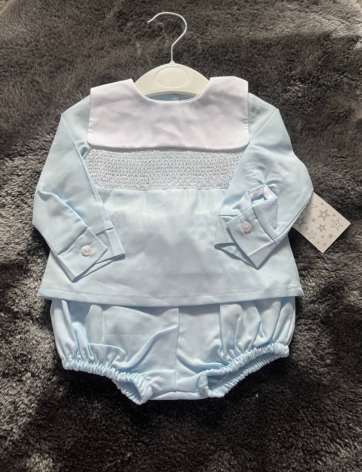 Blue Smocked Bib Set